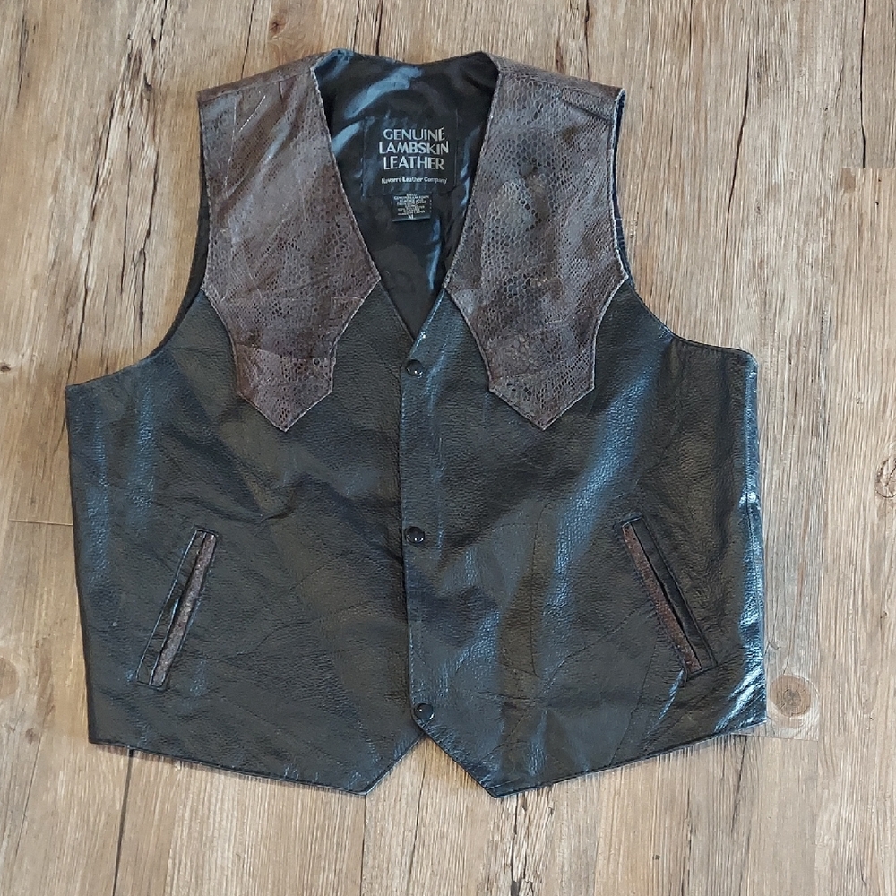 Navarre Genuine Lambskin Black and Brown Leather Vest